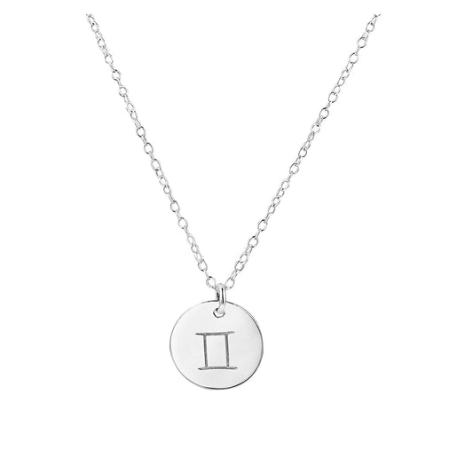 Gemini Zodiac Necklace in Sterling Silver for Good Luck Charm