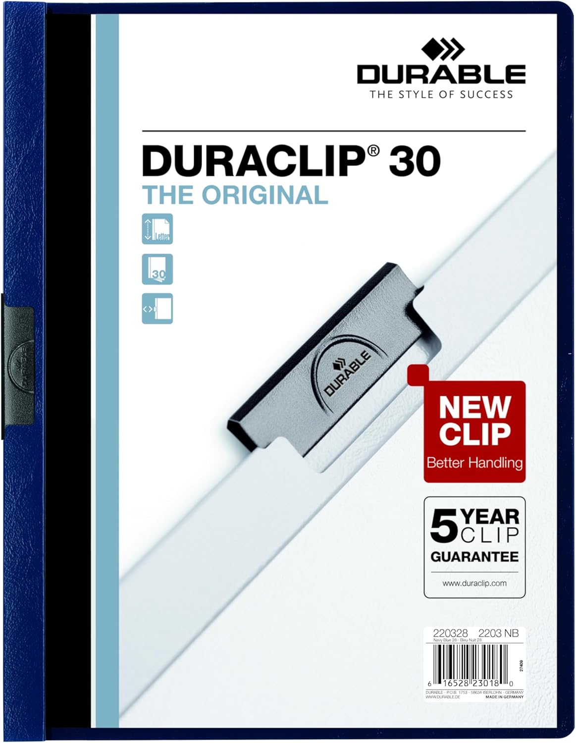 Durable Report Cover with DURACLIP - Clear Front and Navy Blue