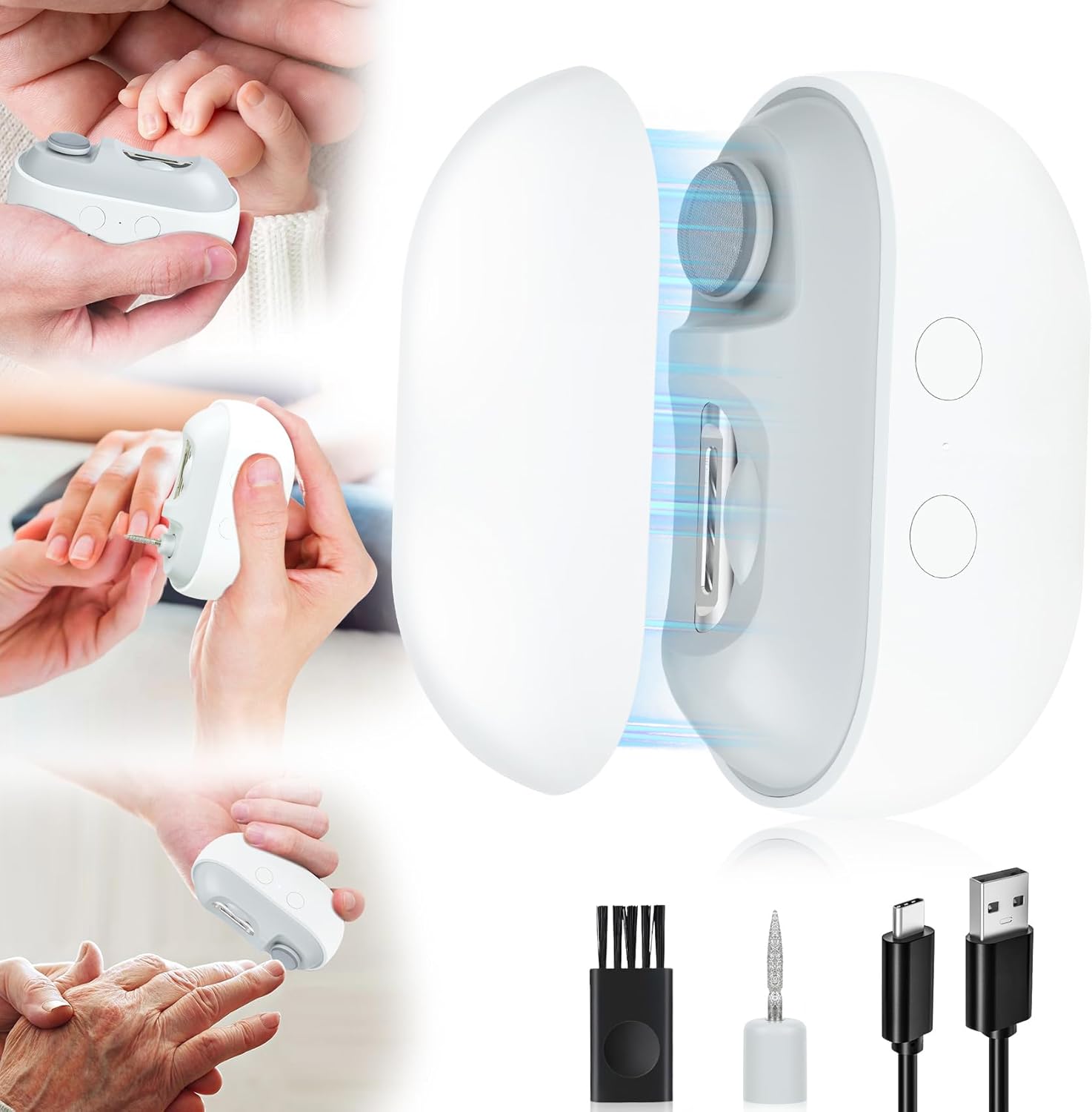 Electric Nail Clipper with LED Light & 2 Speeds for All Ages