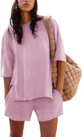 Womens Cotton Shorts Sets 2 Piece Outfits Summer Lounge Set - Soft Fit