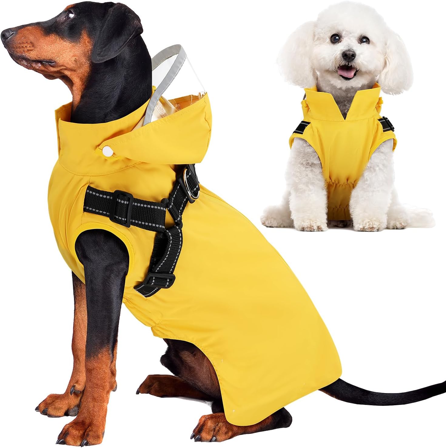 SlowTon Dog Raincoat Waterproof with Harness and Hood for Dogs
