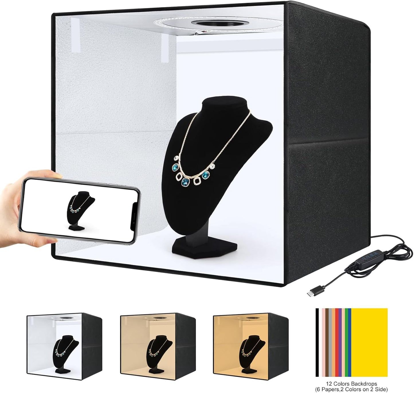 Portable 20in x 20in Photo Box with 12 Color Backgrounds