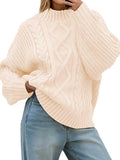 Womens Oversized Cable Knit Sweater Turtleneck - Cozy Layering Staple