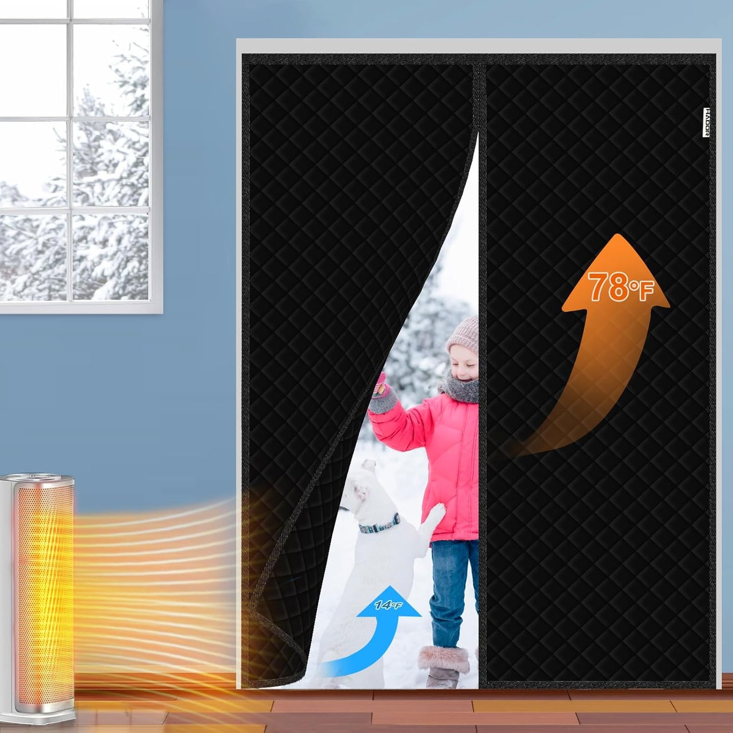 Magnetic Thermal Insulated Door Curtain for 72 x 80 Inch Doors