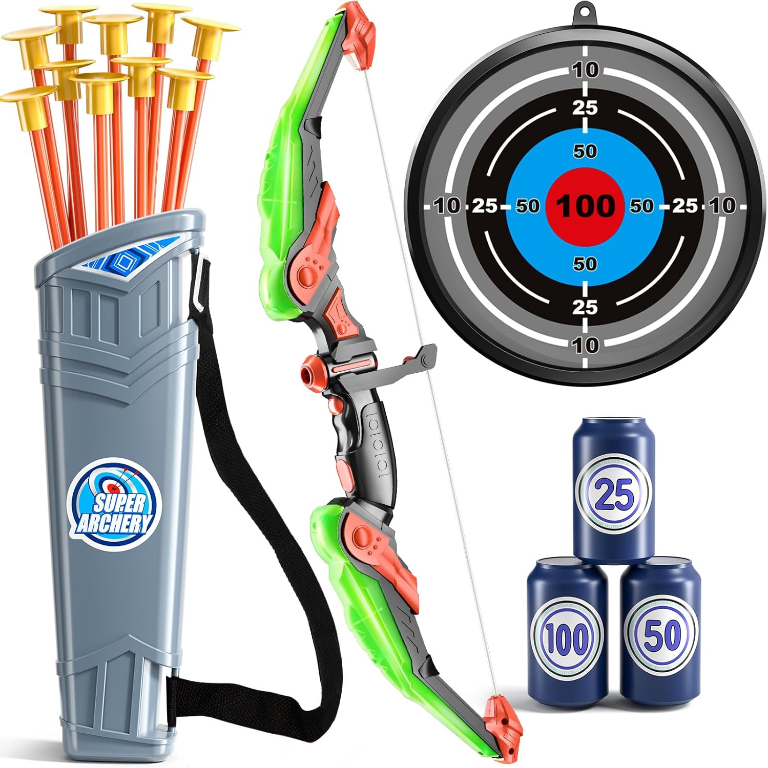 Light-Up Kids Bow Set, 10 Arrows & Target, Fun Toy Gift for Ages 3-12, NIPLOOOW