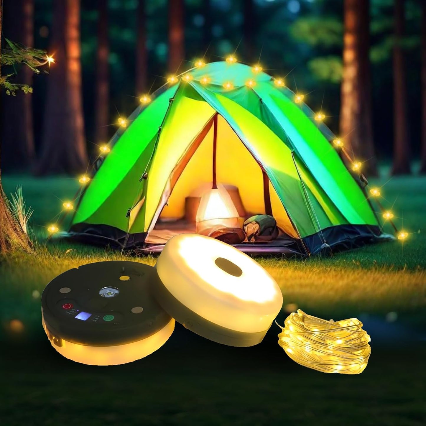 Versatile 2-in-1 Camping Lantern, 33ft 132 LEDs, 6 Modes, Rechargeable - CINGALOOK