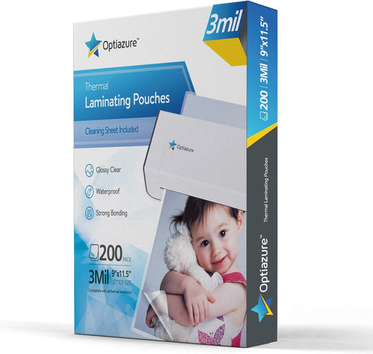 200 Pack 9x11.5 Thermal Laminating Pouches - Clear, Letter Size, 3mil - Ideal for Office & School
