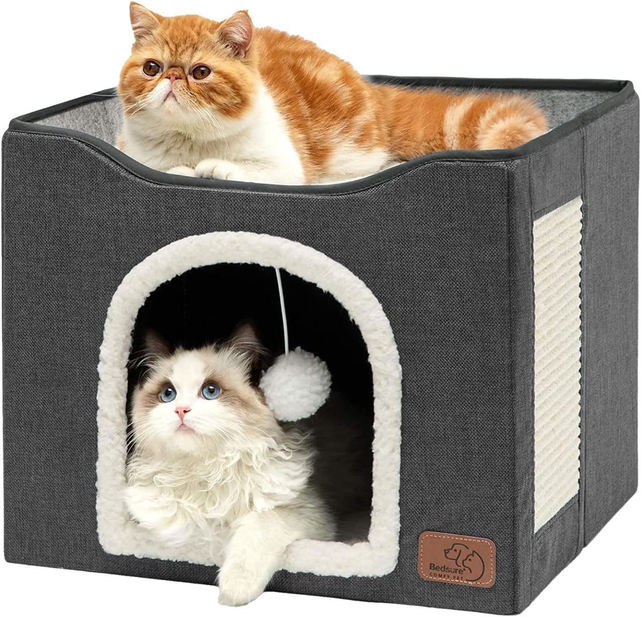 Cozy Cat Hideaway with Scratch Pad and Fluffy Ball for Cats