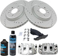 Front Semi-Metallic Brake Pad & Rotor Kit with Calipers - G-Coated