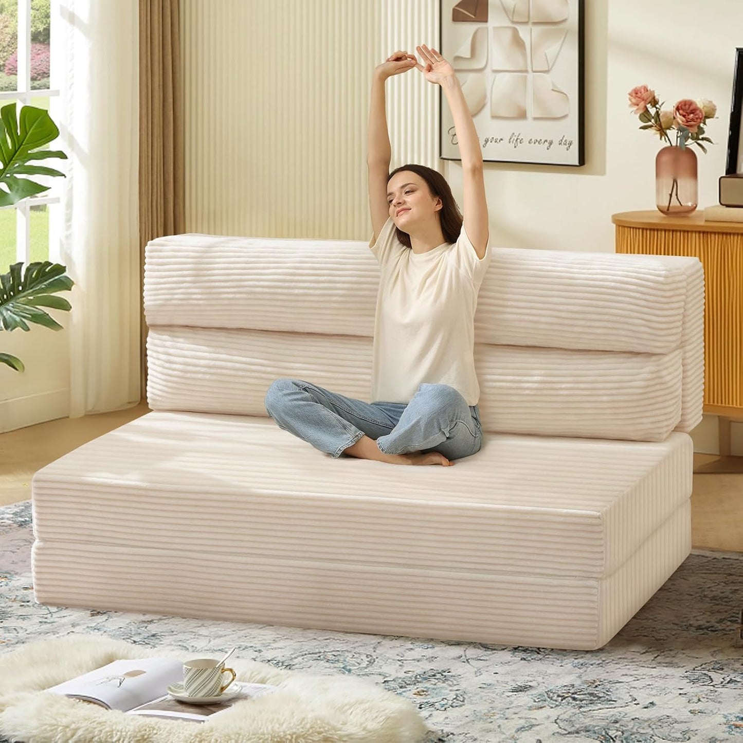 Folding Sofa Bed with Pillow - Convertible Sleeper Chair for Comfort