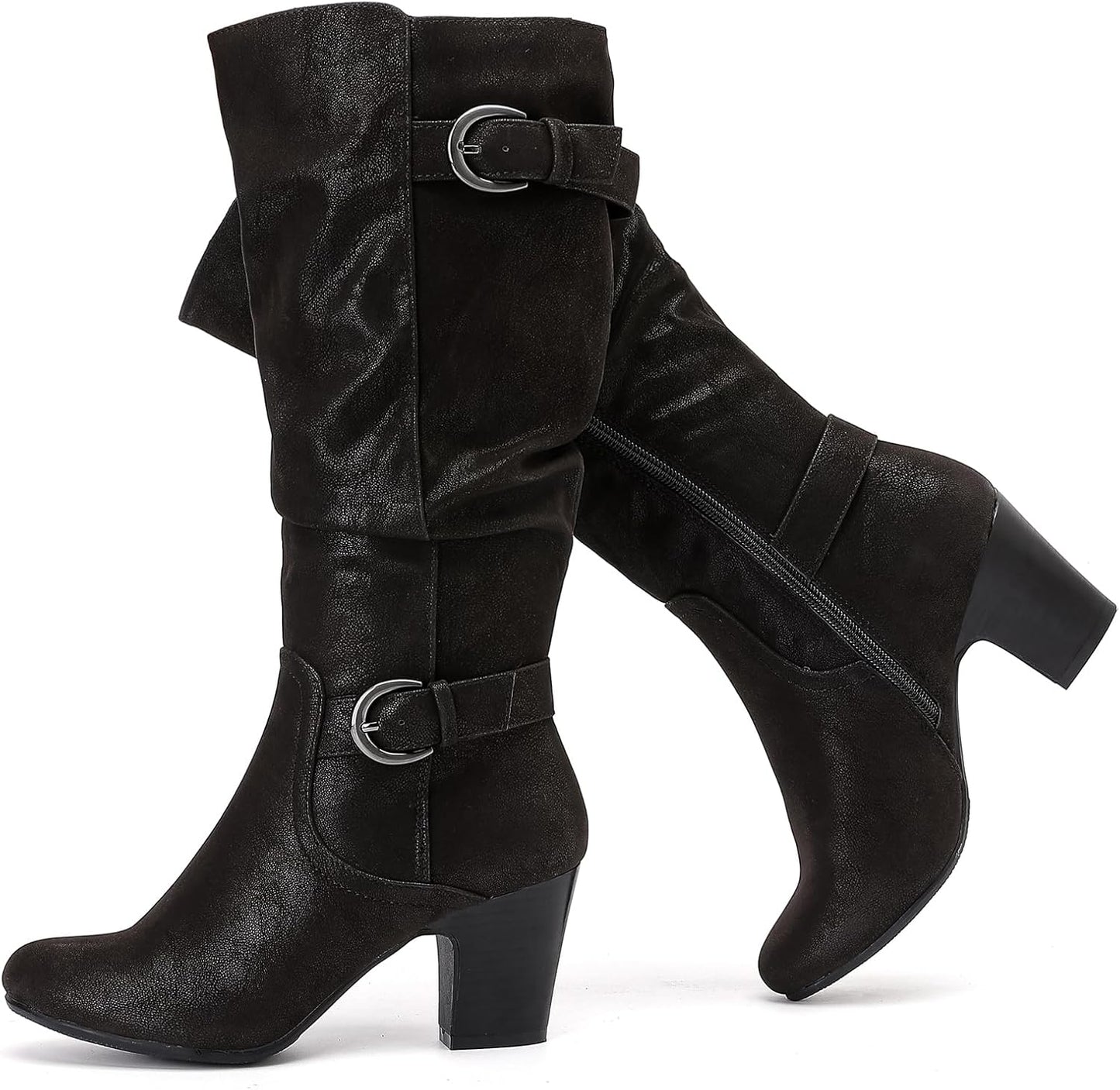 Women's Slouchy Knee High Boots with Chunky Heel for Fall