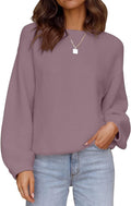Women's Crew Neck Lantern Sleeve Ribbed Knit Pullover - Soft Fit