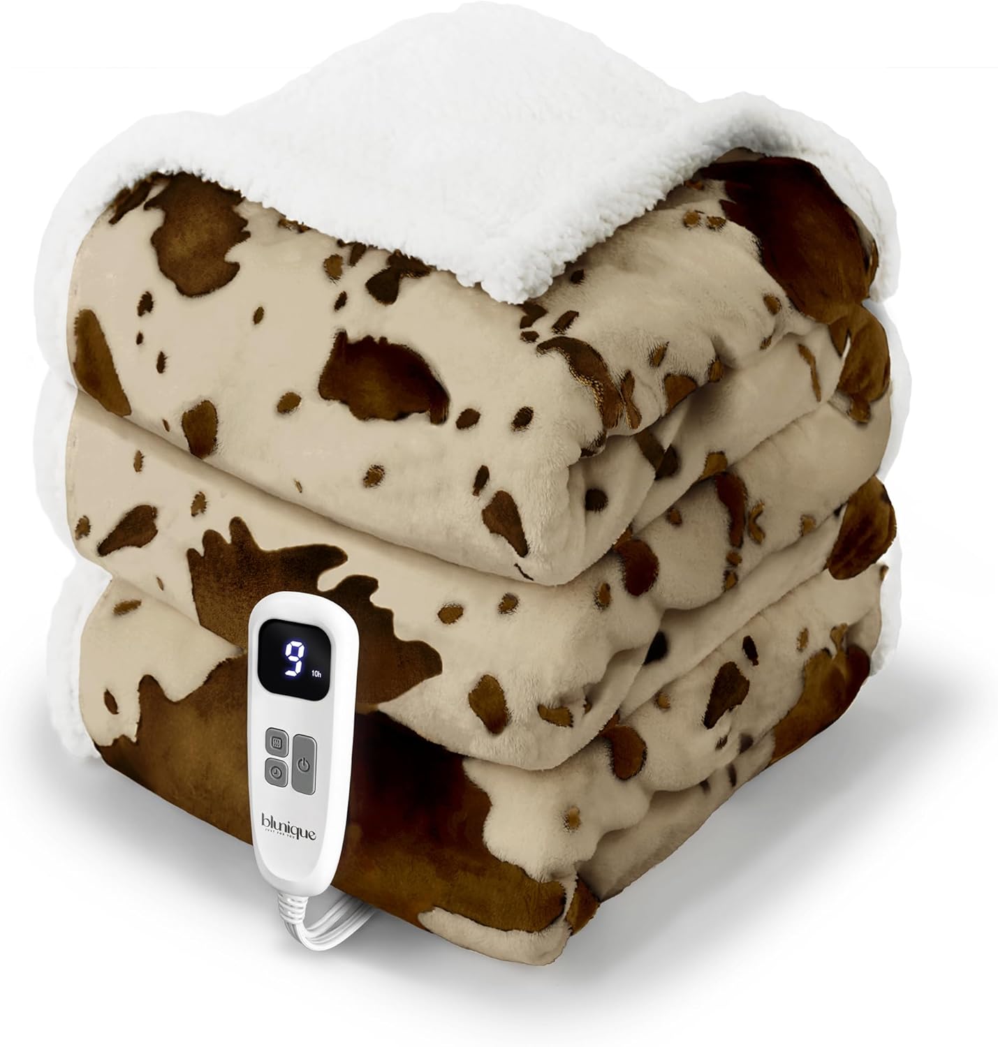 Cow Print Heated Blanket Twin with 10 Heat Levels for Comfort