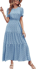 PRETTYGARDEN Boho Floral Smocked Waist Maxi Dress - Flowy (Style D5RW)