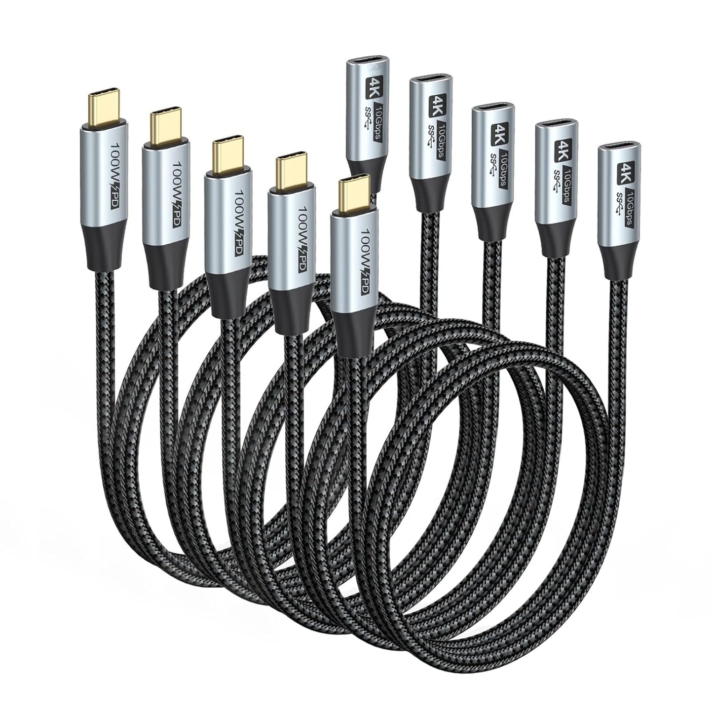 USB C Extension Cable 6FT 5-Pack for Fast Charging and Sync
