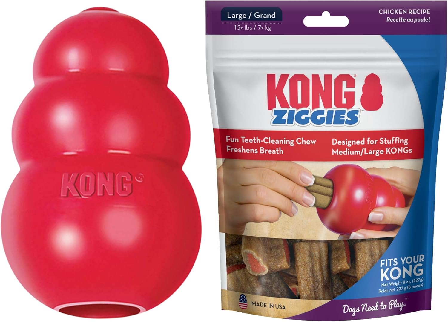 KONG Classic Toy & Ziggies Treats Combo Pack for Medium Dogs