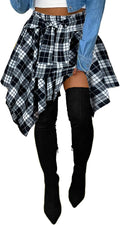 Women's Plaid Skirts High Waisted Knot Front Asymmetrical Hem Mini 35%
