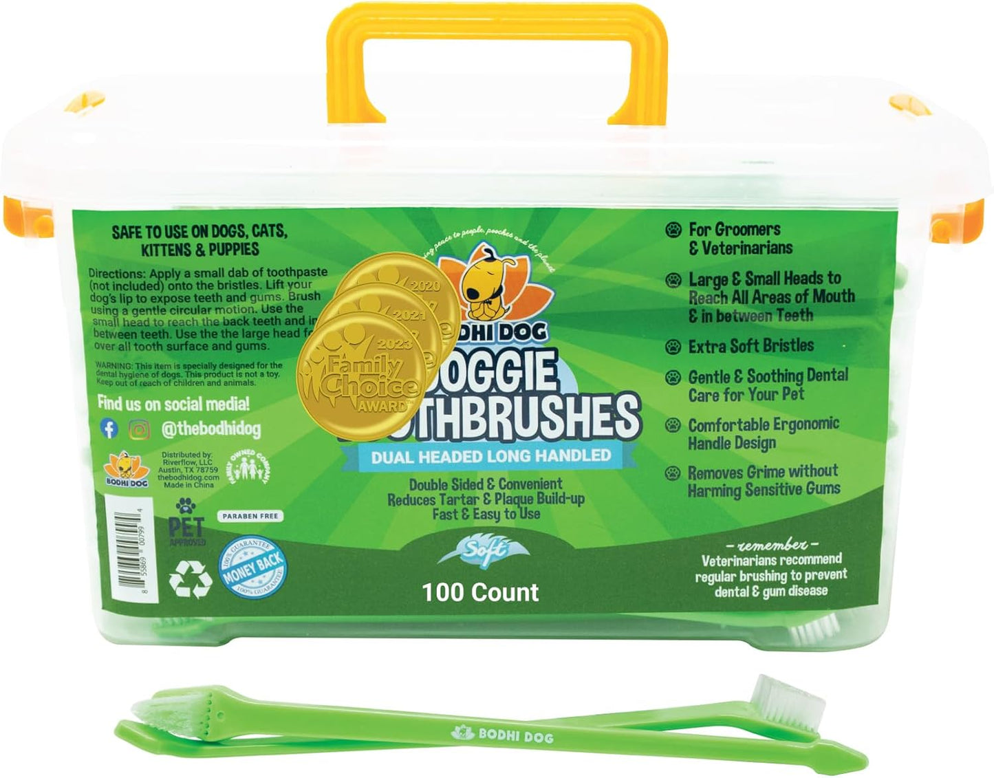 Bodhi Dog Dual-Headed Toothbrush for Dogs & Cats - Gentle Care