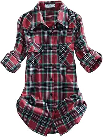 Match Women's Long Sleeve Flannel Plaid Shirt for Stylish Comfort