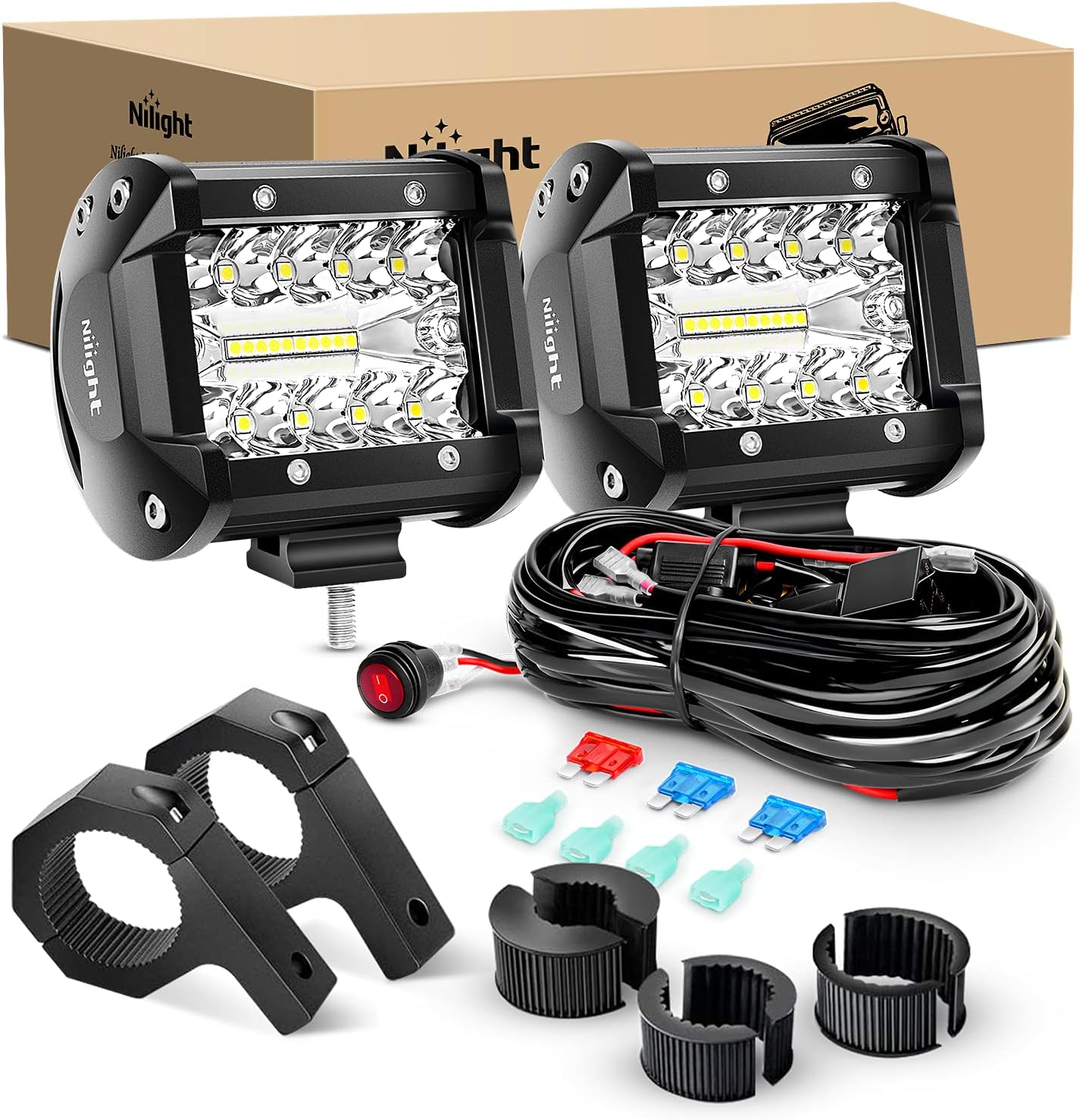 Nilight 4Inch Triple Row LED Light Pods for Off Road Trucks