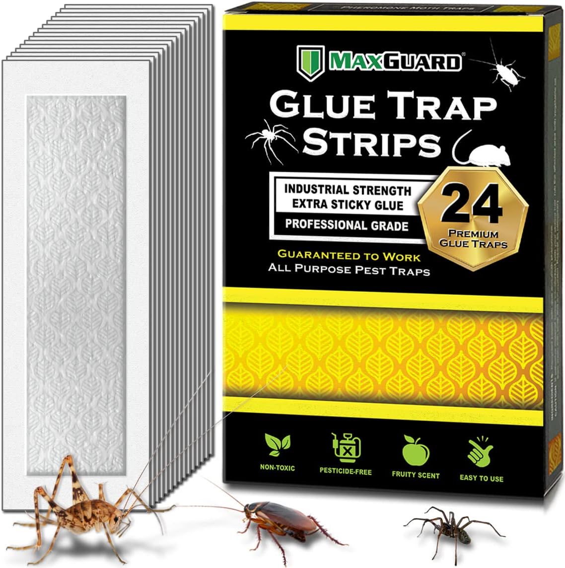 MaxGuard 24 Non-Toxic Sticky Traps: Fruity Scent Attractant!Trap & Kill Insects