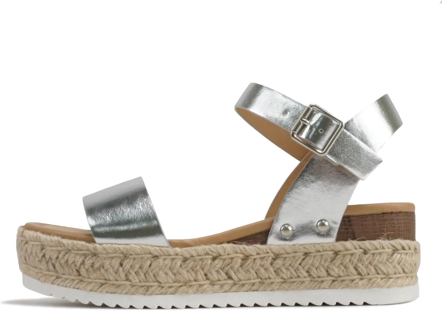 Soda CLIP Women Open Toe Ankle Strap Platform Espadrille Sandal