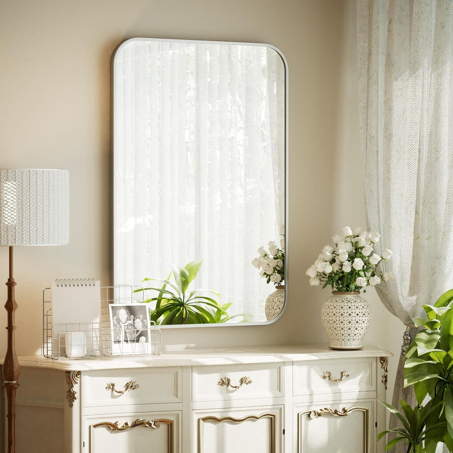 BEAUTYPEAK 20 x 28 Rectangular Bathroom Mirror with Aluminum Frame