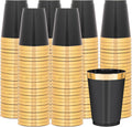 supernal 200pcs Black Plastic Cups 10oz with Gold Rim - Elegant