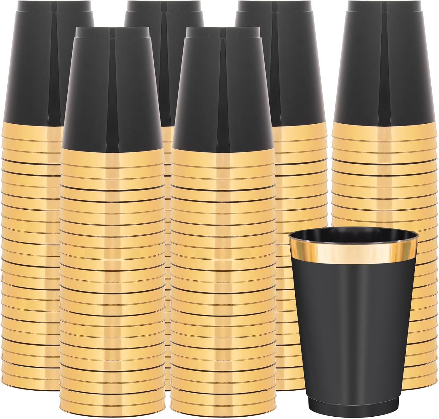 Premium 200pcs Black Plastic Cups with Gold Rim for Parties
