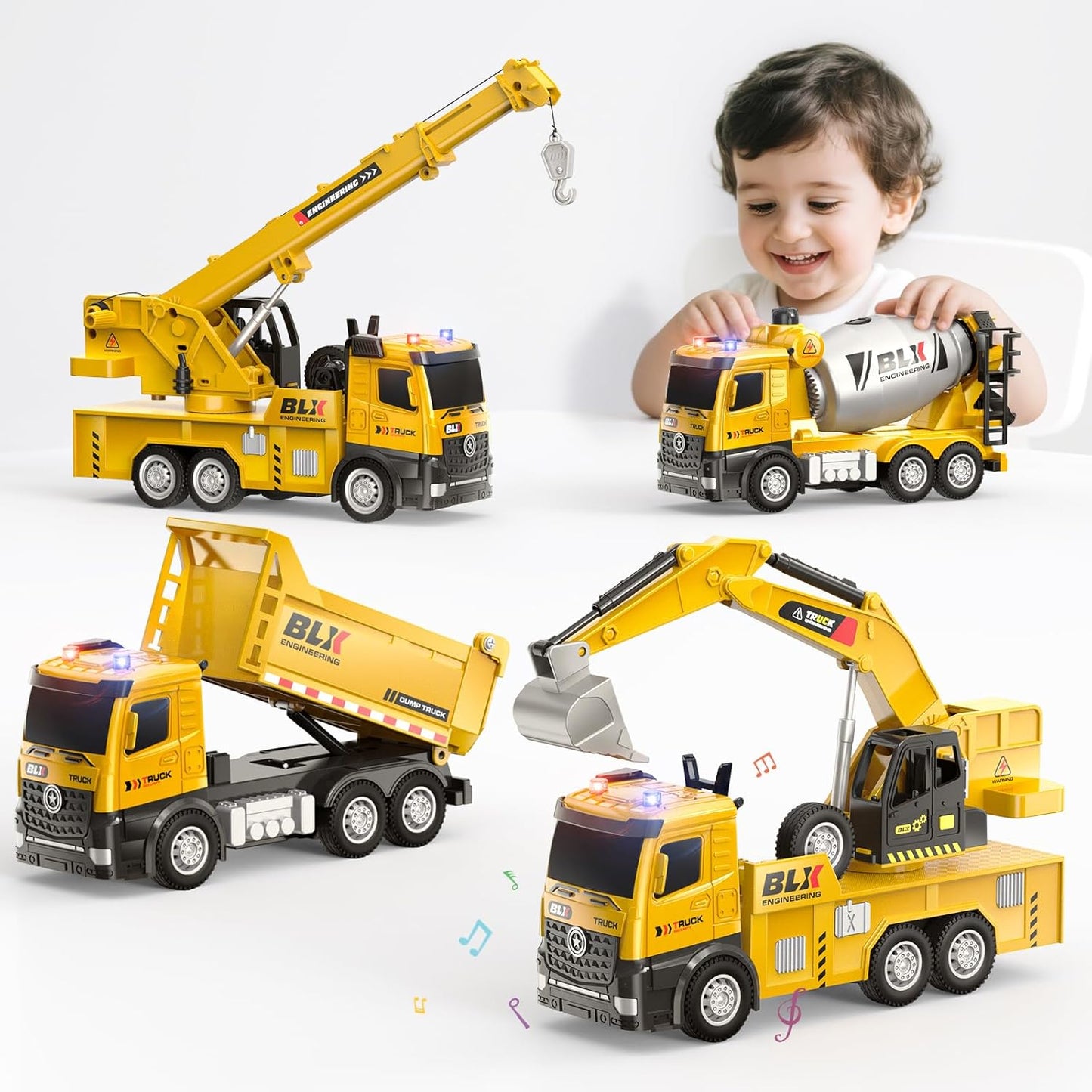 4 Pcs Alloy Construction Truck Toys for 2-5 Year Old Boys