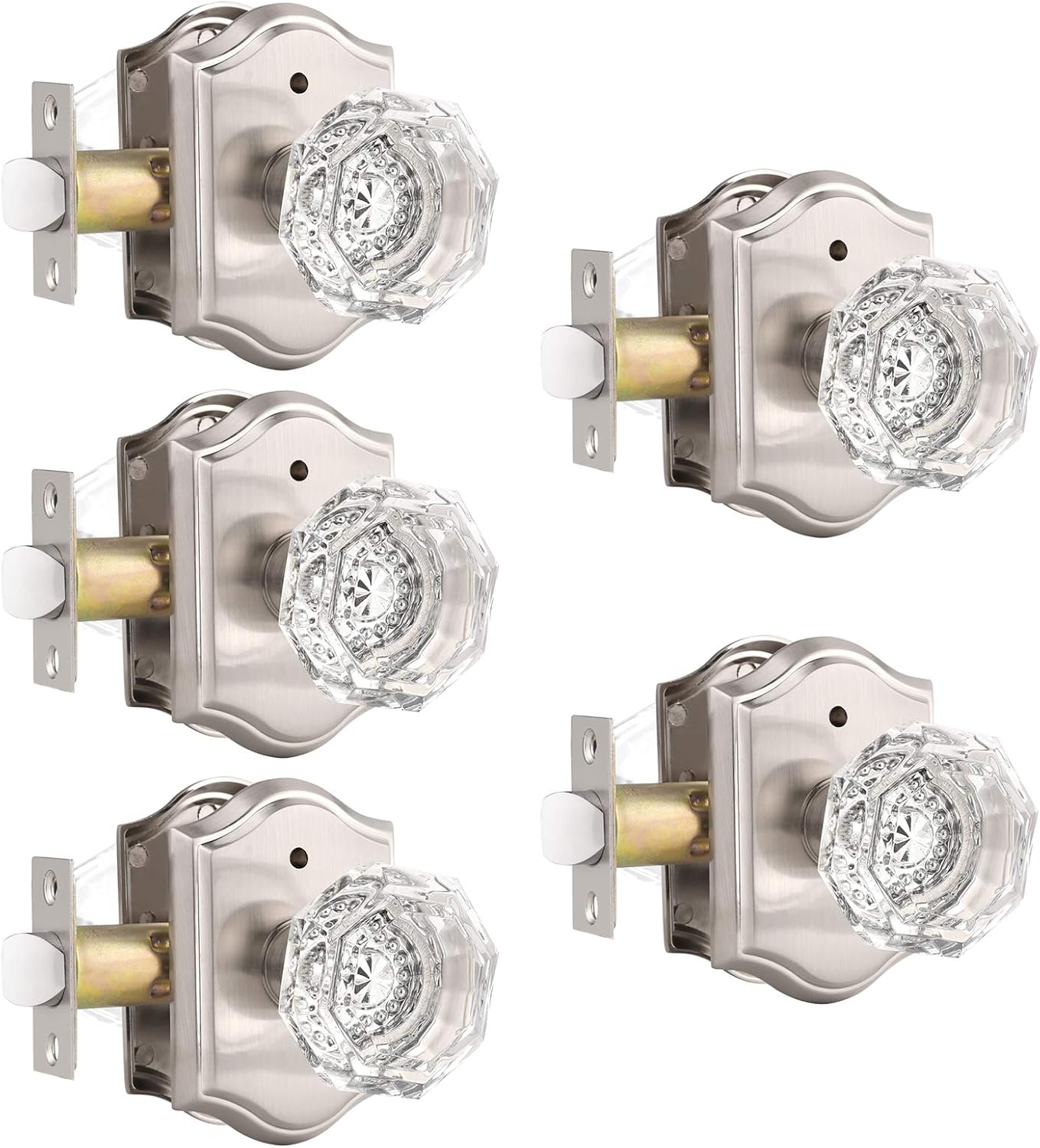Privacy Door Knob in Satin Nickel with Clear Diamond Glass