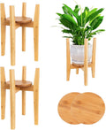 Adjustable Plant Stand with Tray 2 Pack - Mid Century Modern Wooden