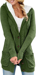 Women's Hooded Fleece Lined Cardigan Sweater - Button Front