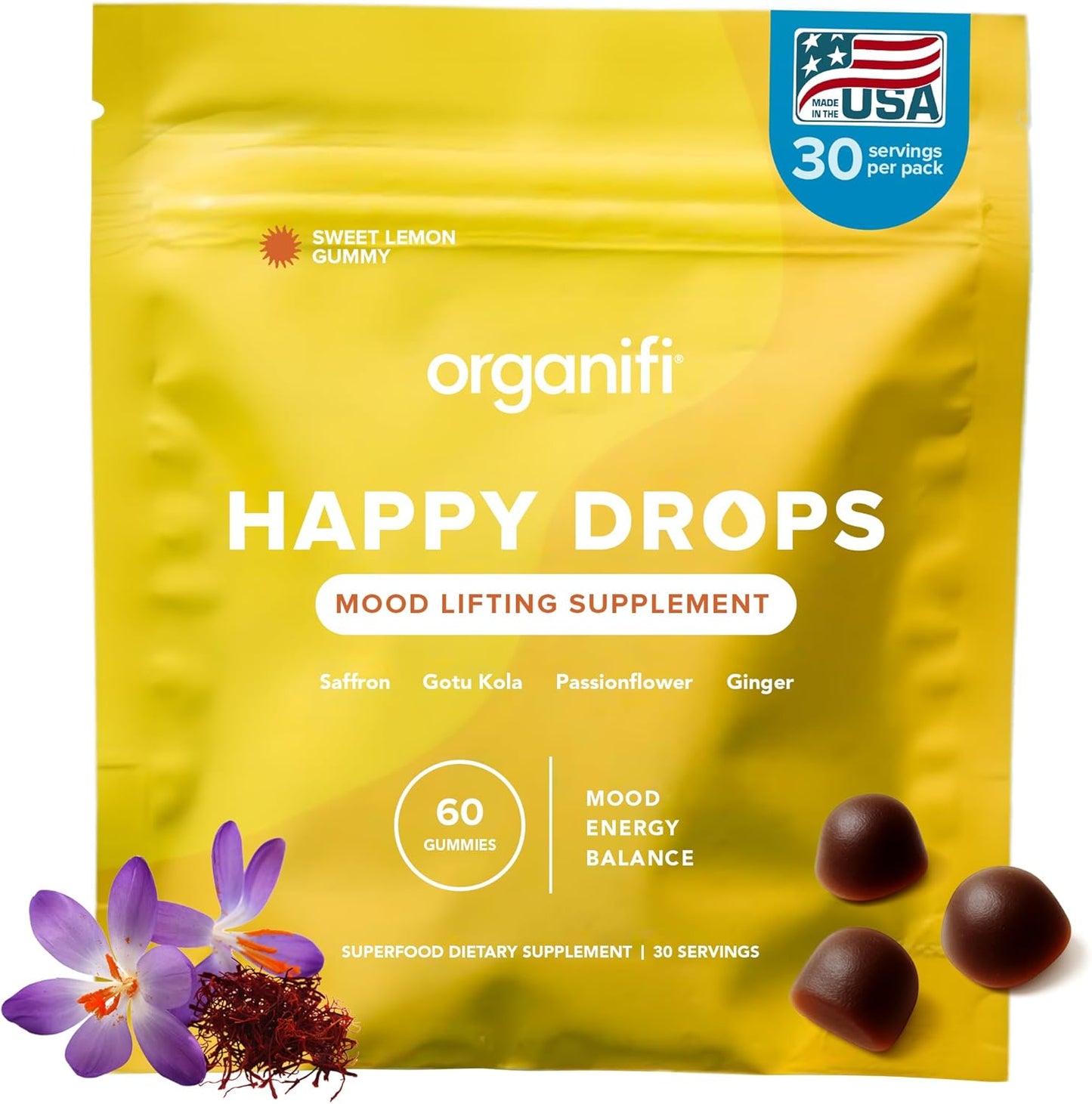 Organifi Happy Drops - Daily Superfood Gummies for Mood Support