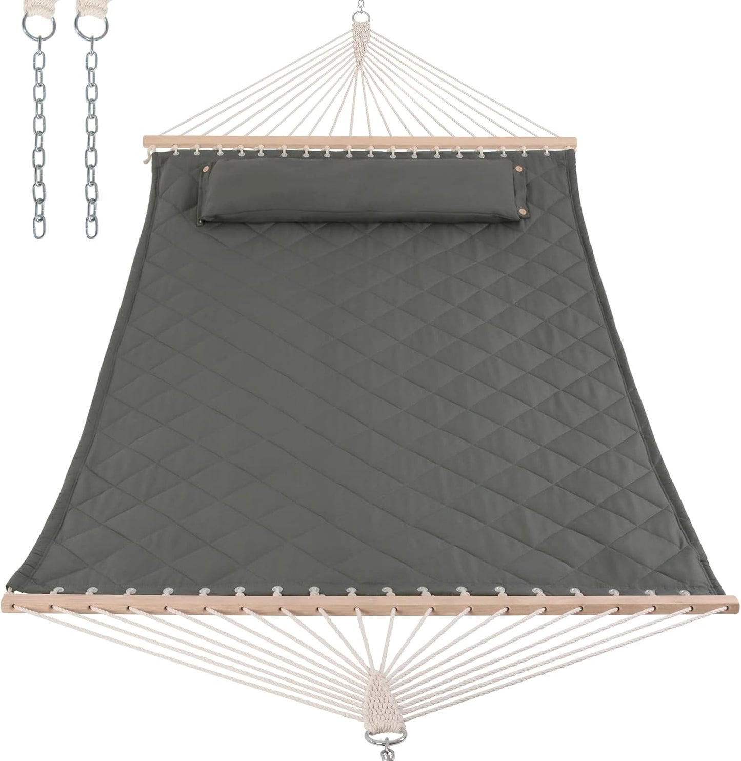 Comfortable 2 Person Hammock with Spreader Bars and Pillow