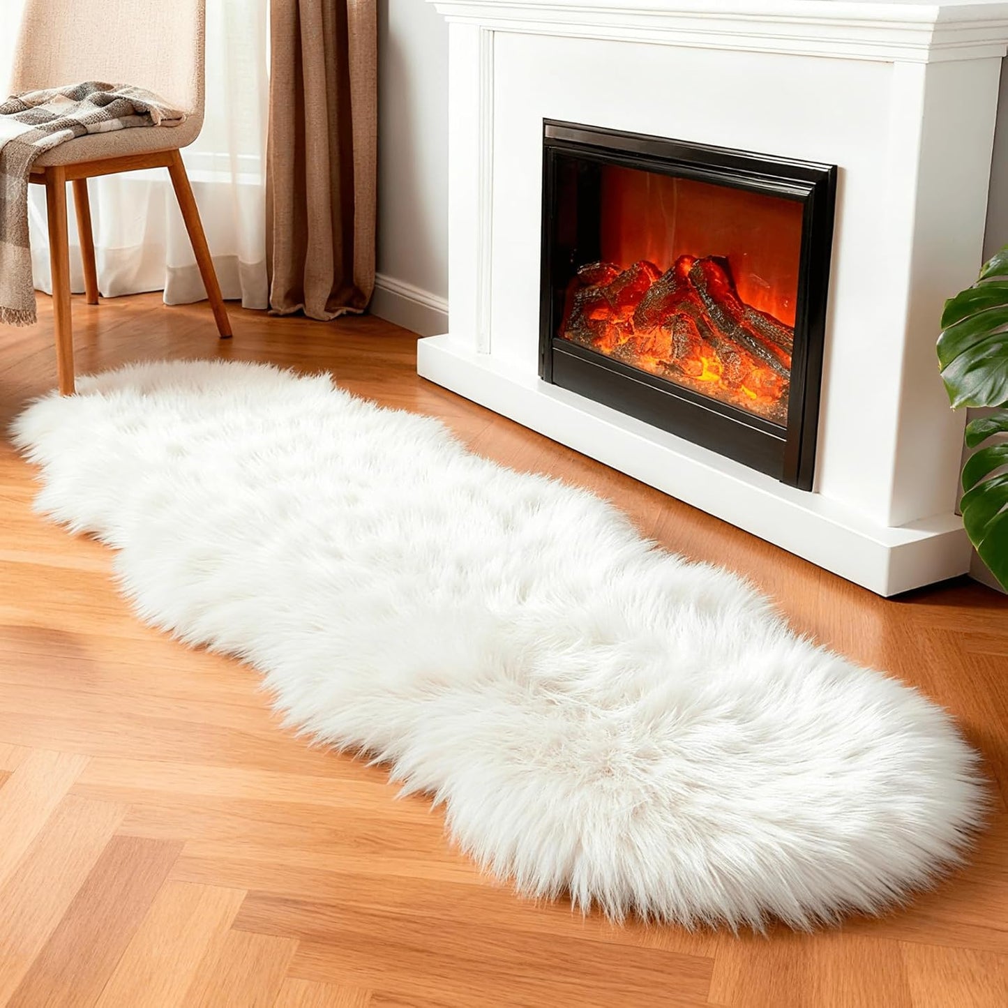 Faux Fur Rug Sheepskin Shag Fluffy White Runner for Bedroom