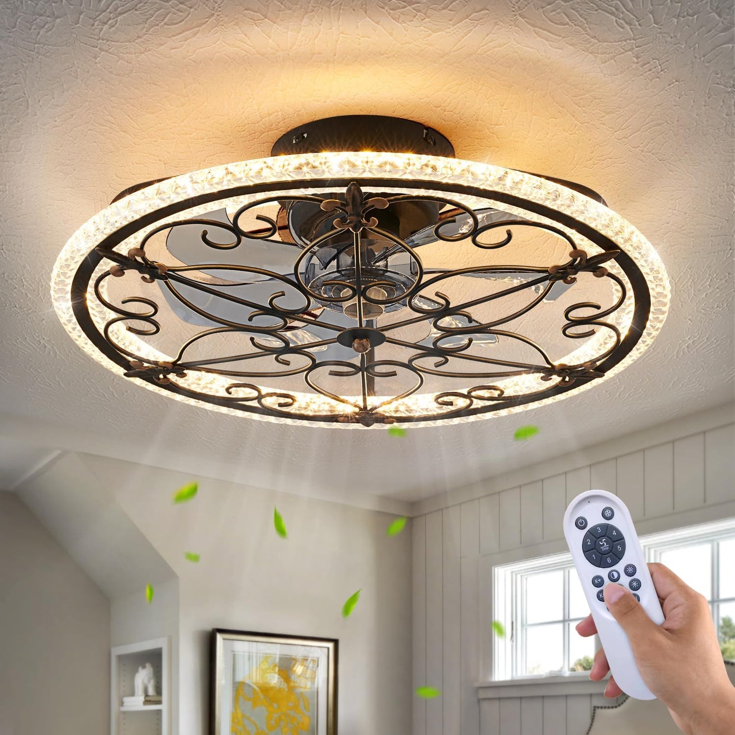 HuixuTe Caged Ceiling Fan with Lights Remote Control for Home