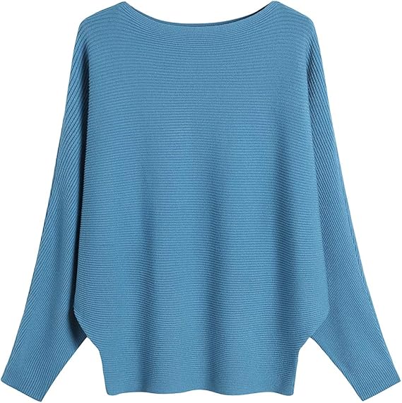 GABERLY Boat Neck Batwing Sleeves Knitted Sweaters for Women