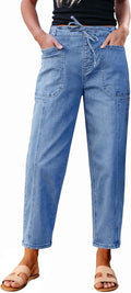 Barrel Jeans Women High Waisted Pull On Drawstring - Cropped