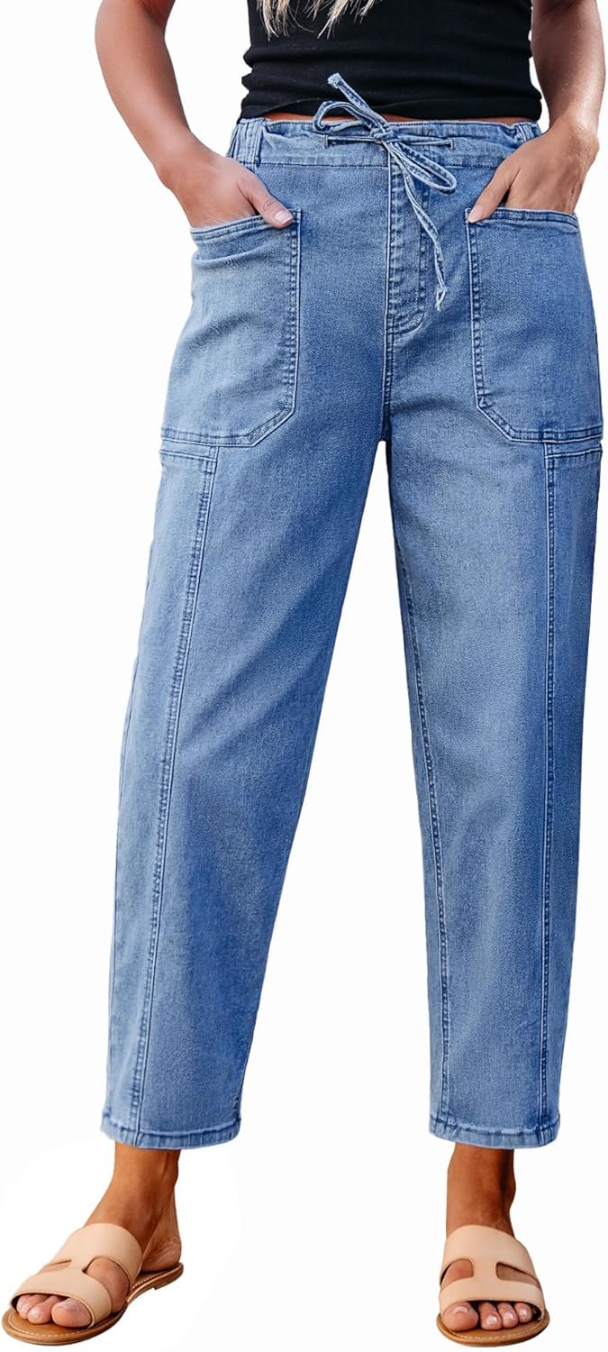 Trendy High Waisted Barrel Jeans for Women with Pockets