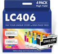 LC406 LC406XL Ink Cartridges for Brother Printer - 4 Pack High Yield