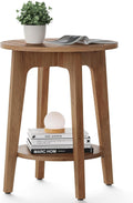 Side Table 2-Tier Small Round End Table - Space-Saving Nightstand