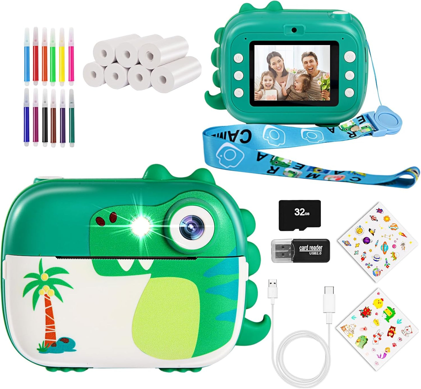 Instant Print Kids Camera with 7 Rolls Paper - Perfect Gift for Ages 3-12