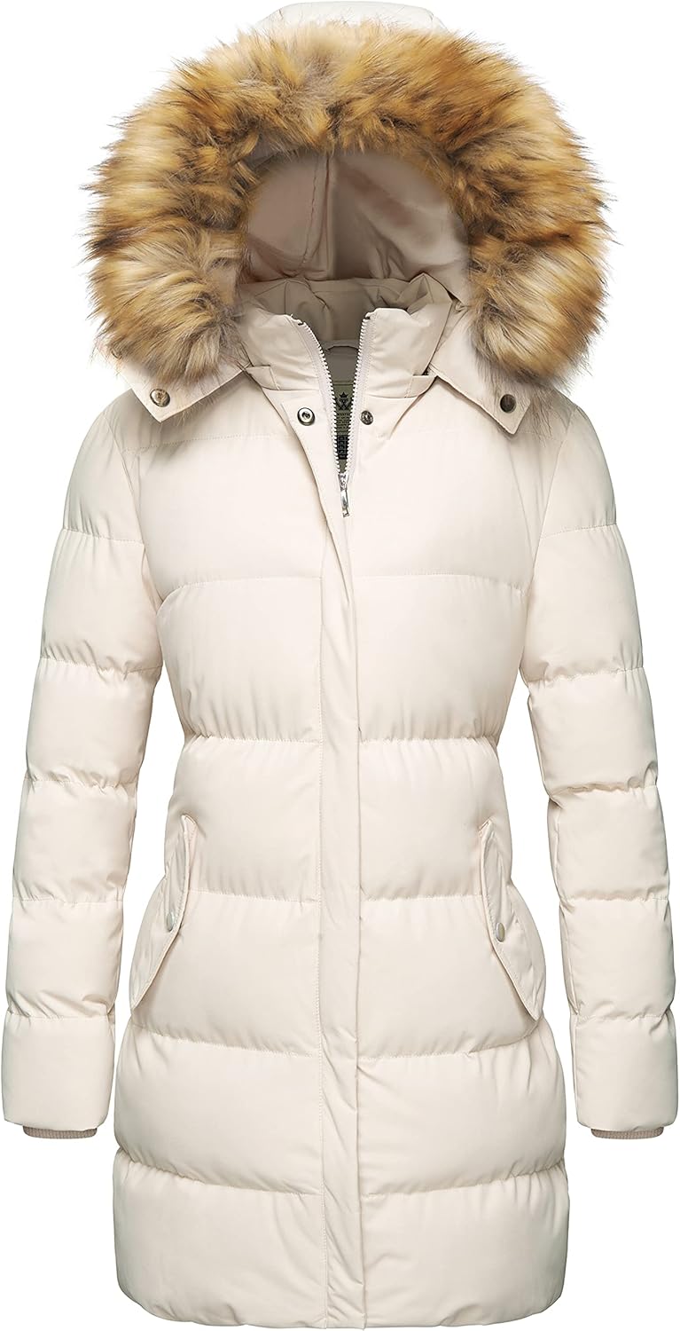 WenVen Women's Winter Thicken Puffer Coat with Faux Fur Hood