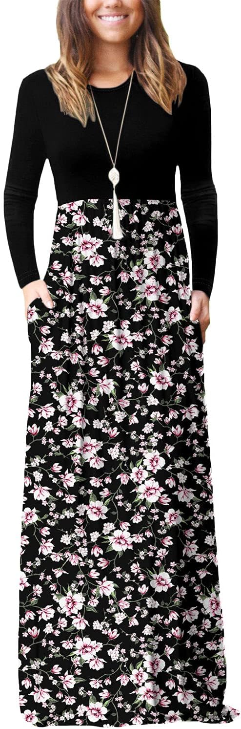 DEARCASE Women's Maxi Dress Long Sleeve Casual with Pockets