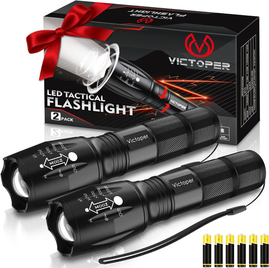 2000 Lumens Waterproof Tactical Flashlights - 2 Pack