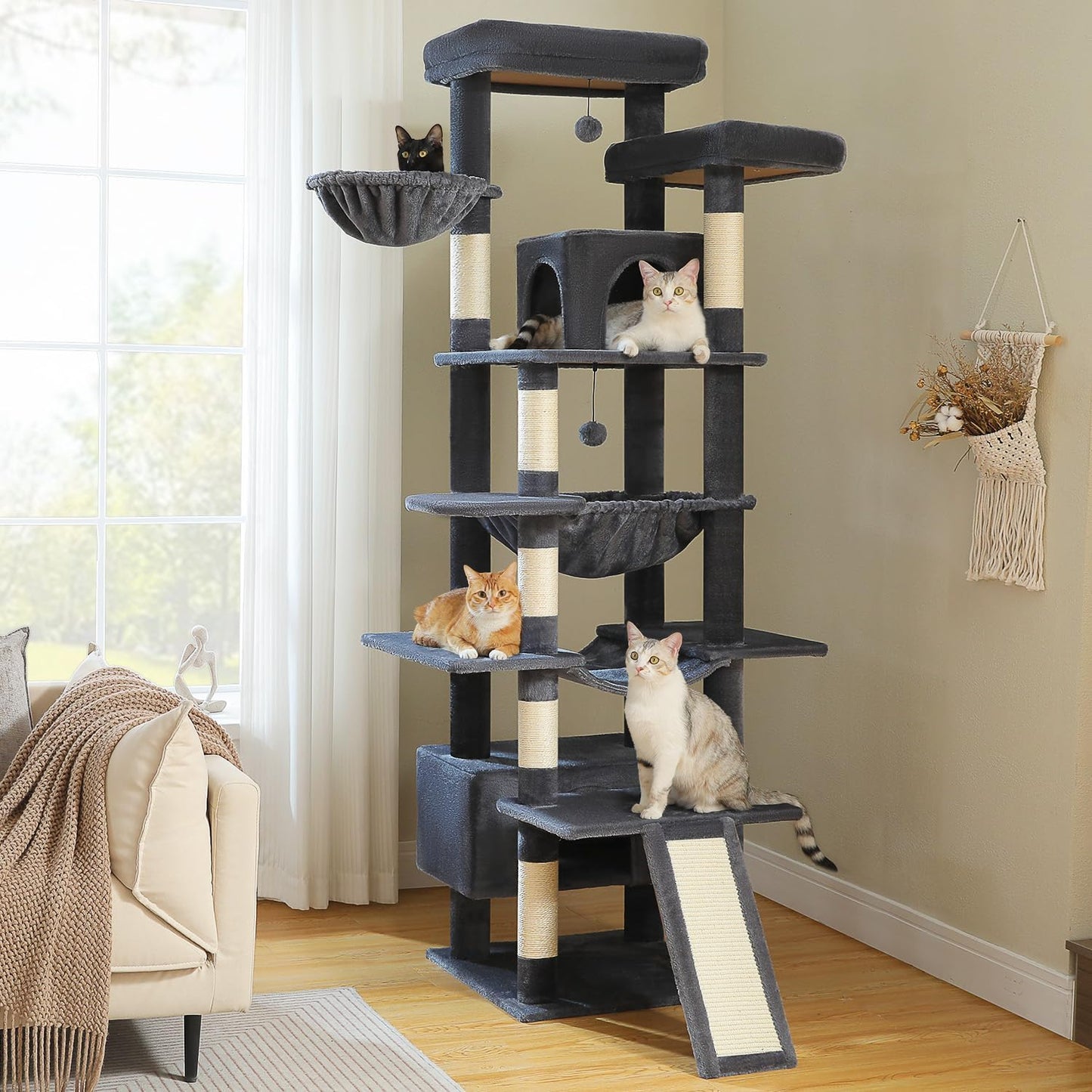 81 Inch Tall Cat Tree for Big Cats & Multi-Cat Homes