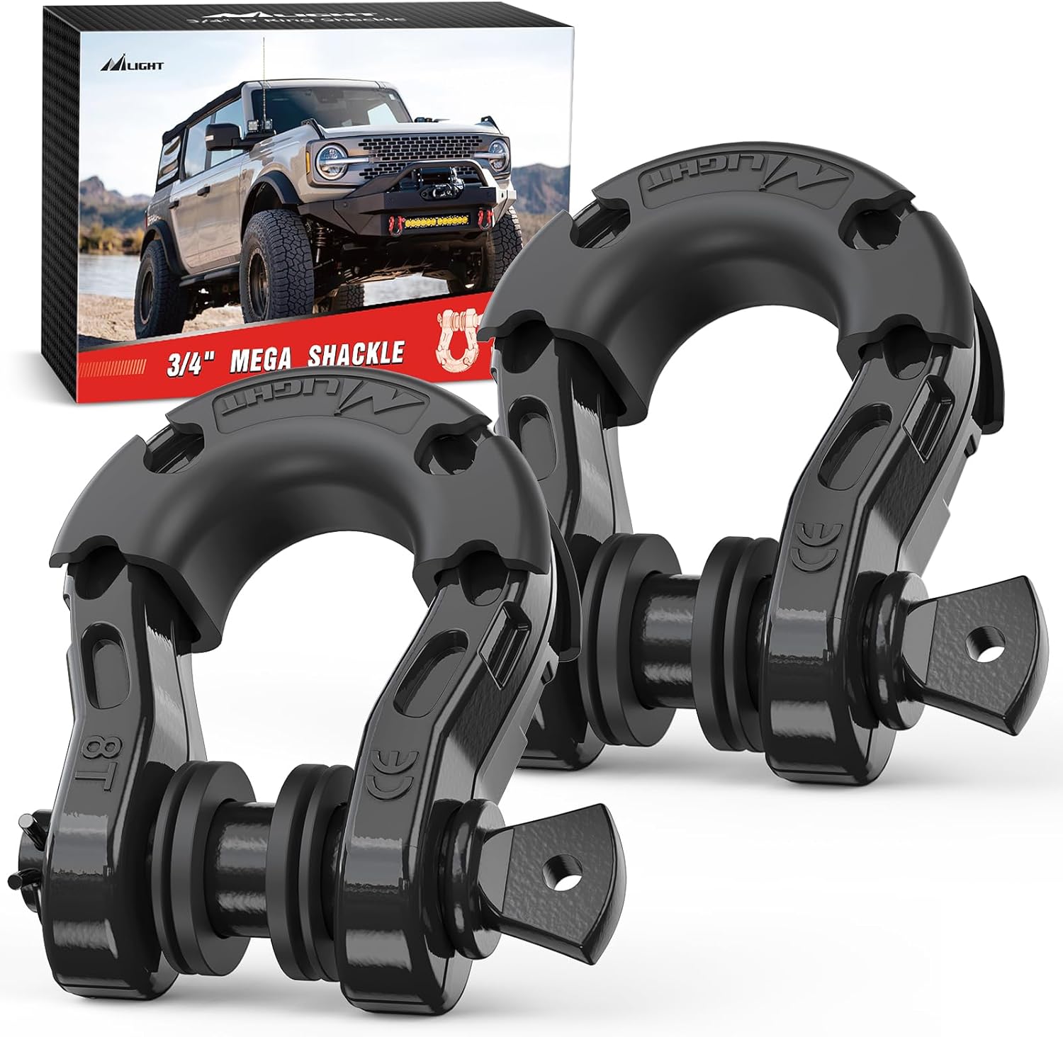 Nilight 3/4in Mega D-Ring Shackles for Heavy Duty Recovery