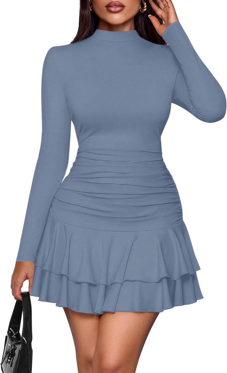 PRETTYGARDEN Women's Long Sleeve Ruched Mini Party Dress