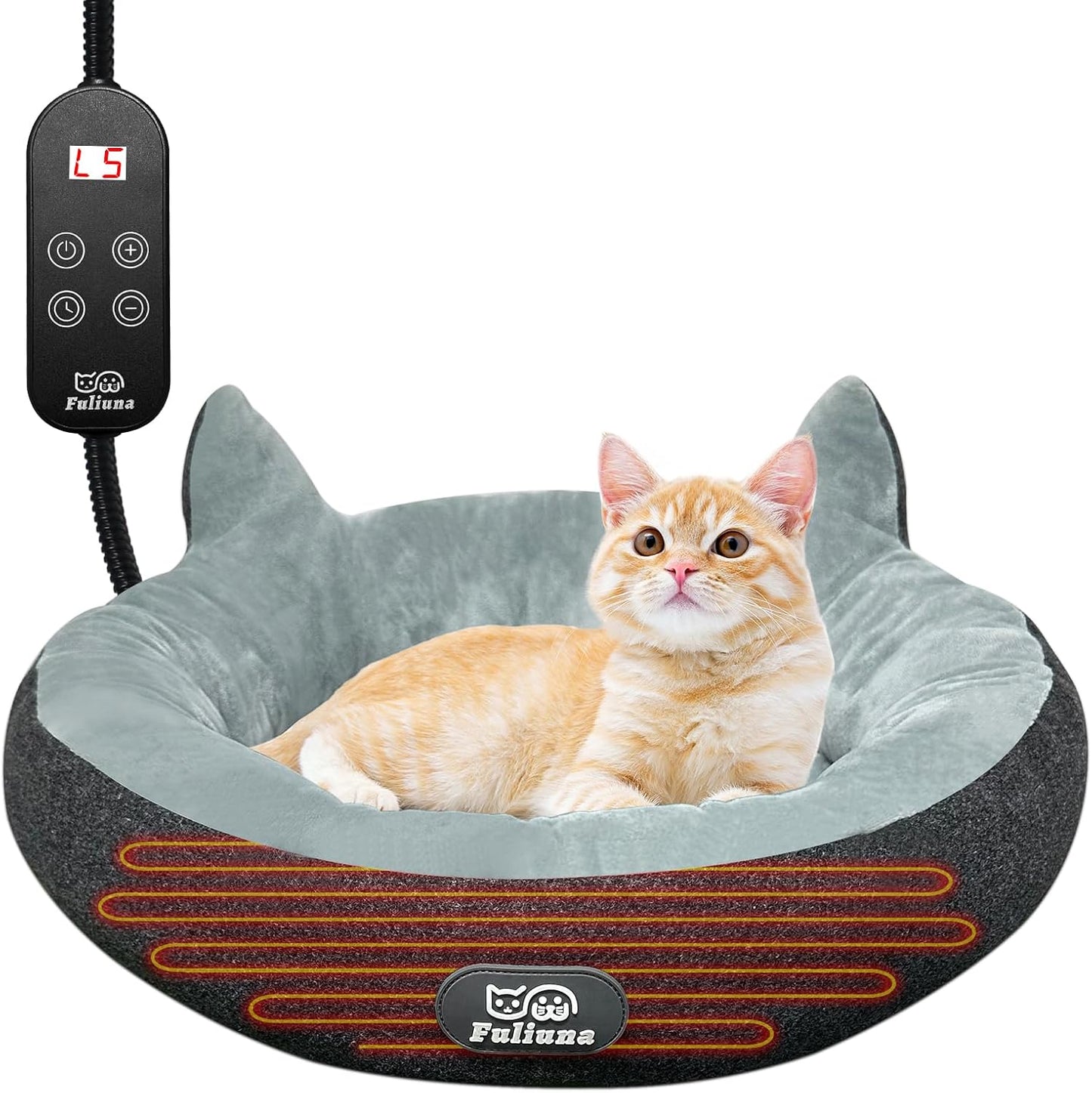 Heated Cat Bed for Small Cats - Cozy Donut Design with Timer
